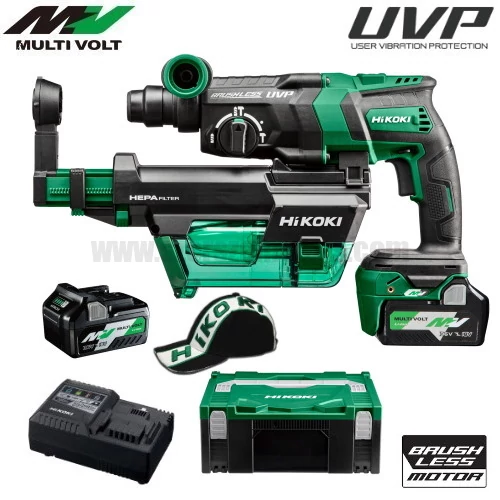 Hitachi (HiKOKI) DH36DPE-vacuum akkus fúrókalapács porelszívóval MULTI Volt (36V/2x2.5Ah) HITBOX kofferben + AJÁNDÉK