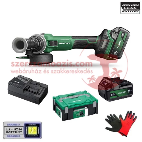 Hitachi (HiKOKI) G1813DVE-WQZ Akkus sarokcsiszoló 125mm (18V/2x5.0Ah) HITBOX kofferben