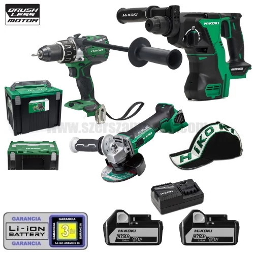Hitachi (HiKOKI) KC18HUBE Akkus szénkefementes gépszett 18V Li-ion (DH18DBL + DS18DBL2 + G18DBBVL)