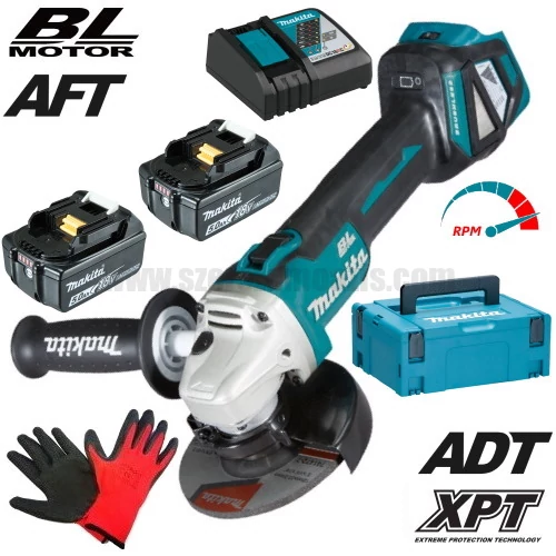 Makita DGA511RTJ Akkus sarokcsiszoló (18V/2x5.0Ah) MAKPAC kofferben + AJÁNDÉK