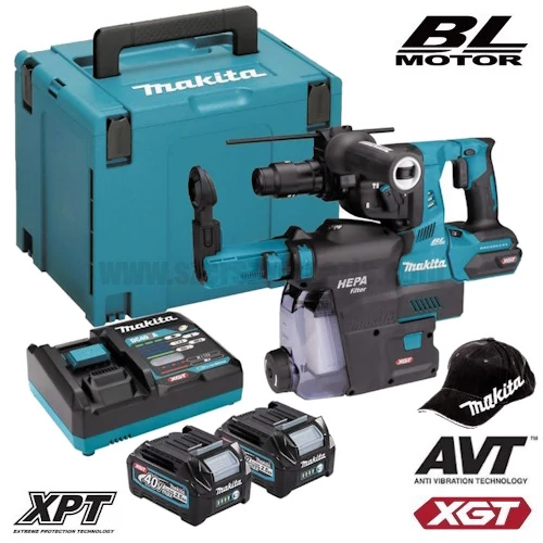Makita HR004GD202 Akkus SDS Plus fúró-vésőkalapács 40V MAX XGT/2x2.5Ah MAKPAC kofferben