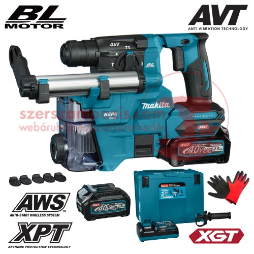 Makita HR010GD201 akkus SDS Plus Fúró-vésőkalapács 40V MAX XGT/2x2.5Ah MAKPAC kofferben